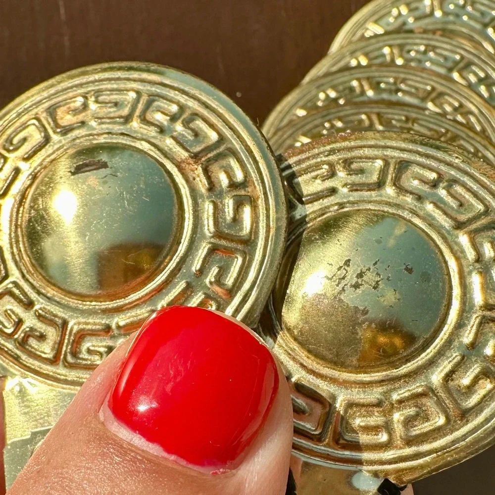 Vintage Gold Medallion Greek Key Stretch Belt Elastic Waist Cinch Statement